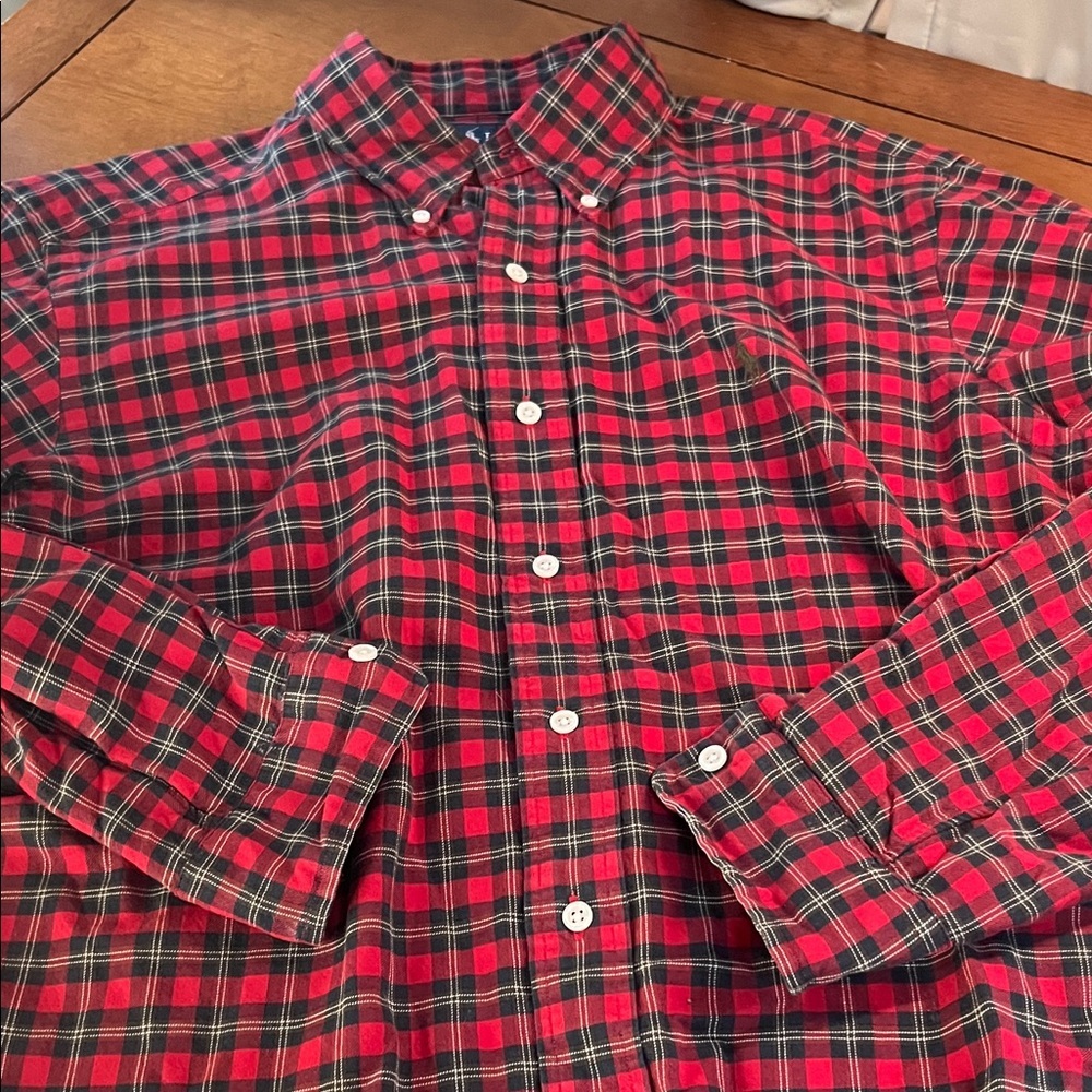 Ralph Lauren Red Plaid Button-Down Shirt 100% Classic Fit